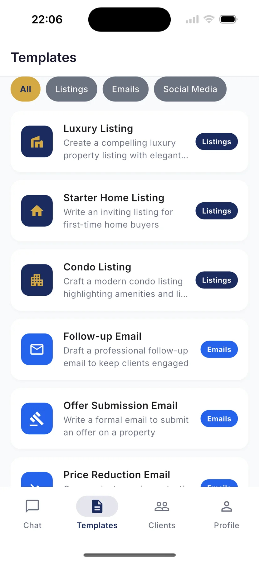 RealtyAI — App-Screenshots